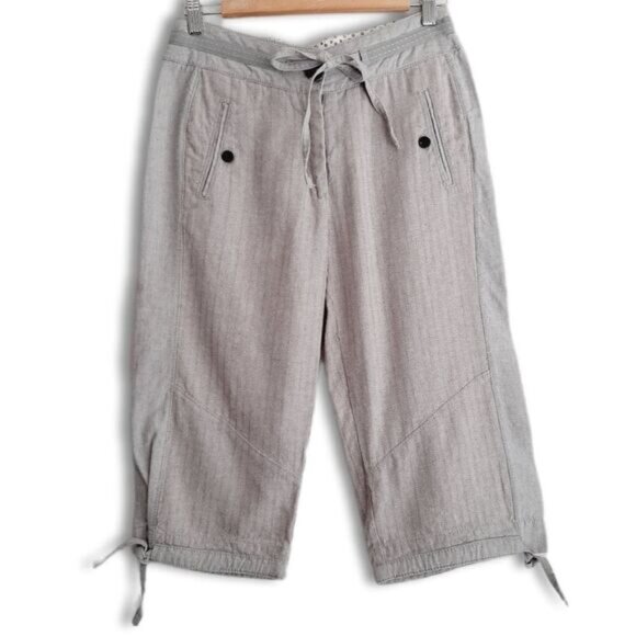 SOLOLA Linen Cotton Blend Capri Pants Drawstring Waist Long Shorts Grey Sz 6 - Picture 1 of 13